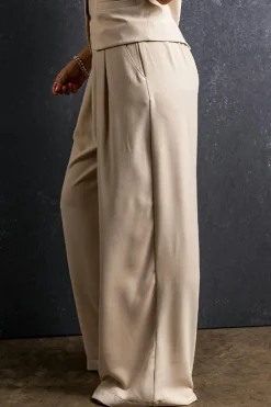 Sale Dear-Lover Elastic Waist Pleated Wide Leg Pants Apricot