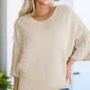 Outlet Dear-Lover Exposed Seam Ribbed Knit Dolman Sweater Apricot