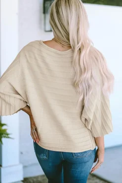 Outlet Dear-Lover Exposed Seam Ribbed Knit Dolman Sweater Apricot