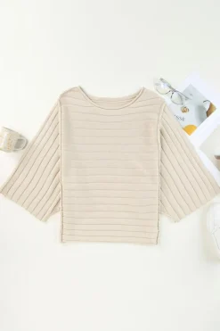 Outlet Dear-Lover Exposed Seam Ribbed Knit Dolman Sweater Apricot