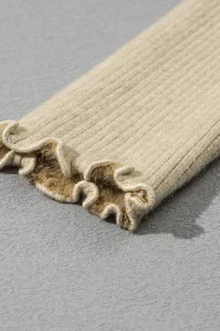 Outlet Dear-Lover Fleece Lined Lettuces Edge High Neck Ribbed Slim Fit Sweater Apricot