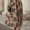 Hot Dear-Lover Floral Leaves Embroidered High Waist Maxi Skirt Apricot