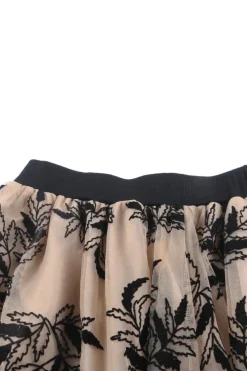 Hot Dear-Lover Floral Leaves Embroidered High Waist Maxi Skirt Apricot