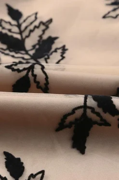 Hot Dear-Lover Floral Leaves Embroidered High Waist Maxi Skirt Apricot