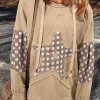 Online Dear-Lover Floral Patchwork Star Pattern Drawstring Hoodie Apricot