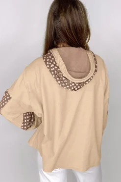 Online Dear-Lover Floral Patchwork Star Pattern Drawstring Hoodie Apricot