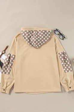 Online Dear-Lover Floral Patchwork Star Pattern Drawstring Hoodie Apricot