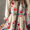 Hot Dear-Lover Floral Print Buttoned High Waist Shirt Mini Dress Apricot