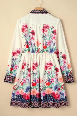 Hot Dear-Lover Floral Print Buttoned High Waist Shirt Mini Dress Apricot