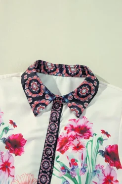 Hot Dear-Lover Floral Print Buttoned High Waist Shirt Mini Dress Apricot