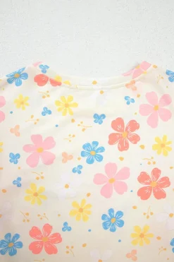 Sale Dear-Lover Floral Print Crop Top Wide Leg Short Set Apricot
