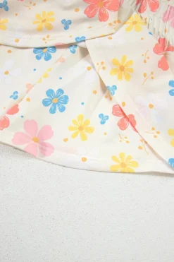 Sale Dear-Lover Floral Print Crop Top Wide Leg Short Set Apricot