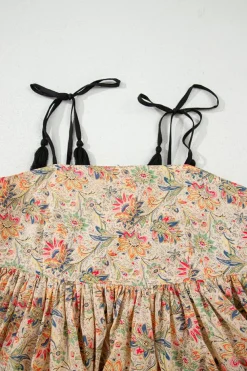 Outlet Dear-Lover Floral Print Spaghetti Straps Ruffled Peplum Tank Top Apricot