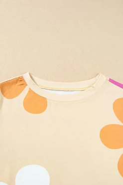 Best Dear-Lover Flower Print Bubble Sleeve Tee Apricot