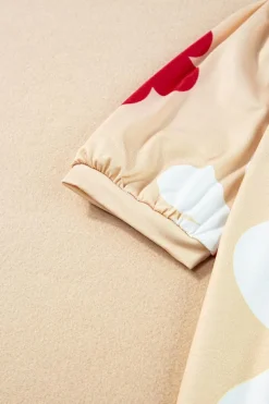 Best Dear-Lover Flower Print Bubble Sleeve Tee Apricot