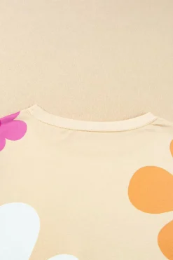 Best Dear-Lover Flower Print Bubble Sleeve Tee Apricot