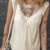 Clearance Dear-Lover Guipure Lace Crochet Keyhole Back Tank Top Apricot