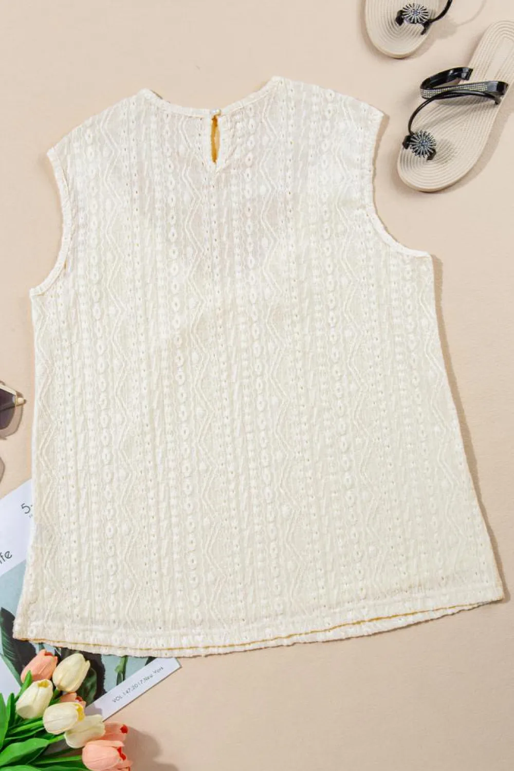 Clearance Dear-Lover Guipure Lace Crochet Keyhole Back Tank Top Apricot