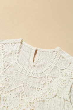 Clearance Dear-Lover Guipure Lace Crochet Keyhole Back Tank Top Apricot