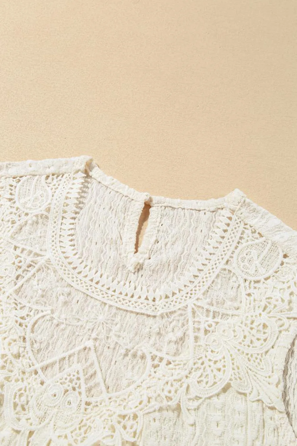 Clearance Dear-Lover Guipure Lace Crochet Keyhole Back Tank Top Apricot