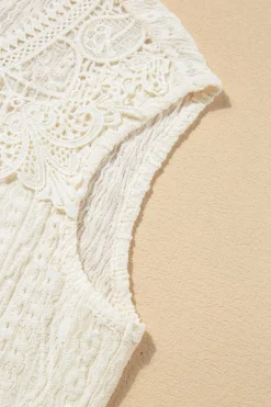 Clearance Dear-Lover Guipure Lace Crochet Keyhole Back Tank Top Apricot