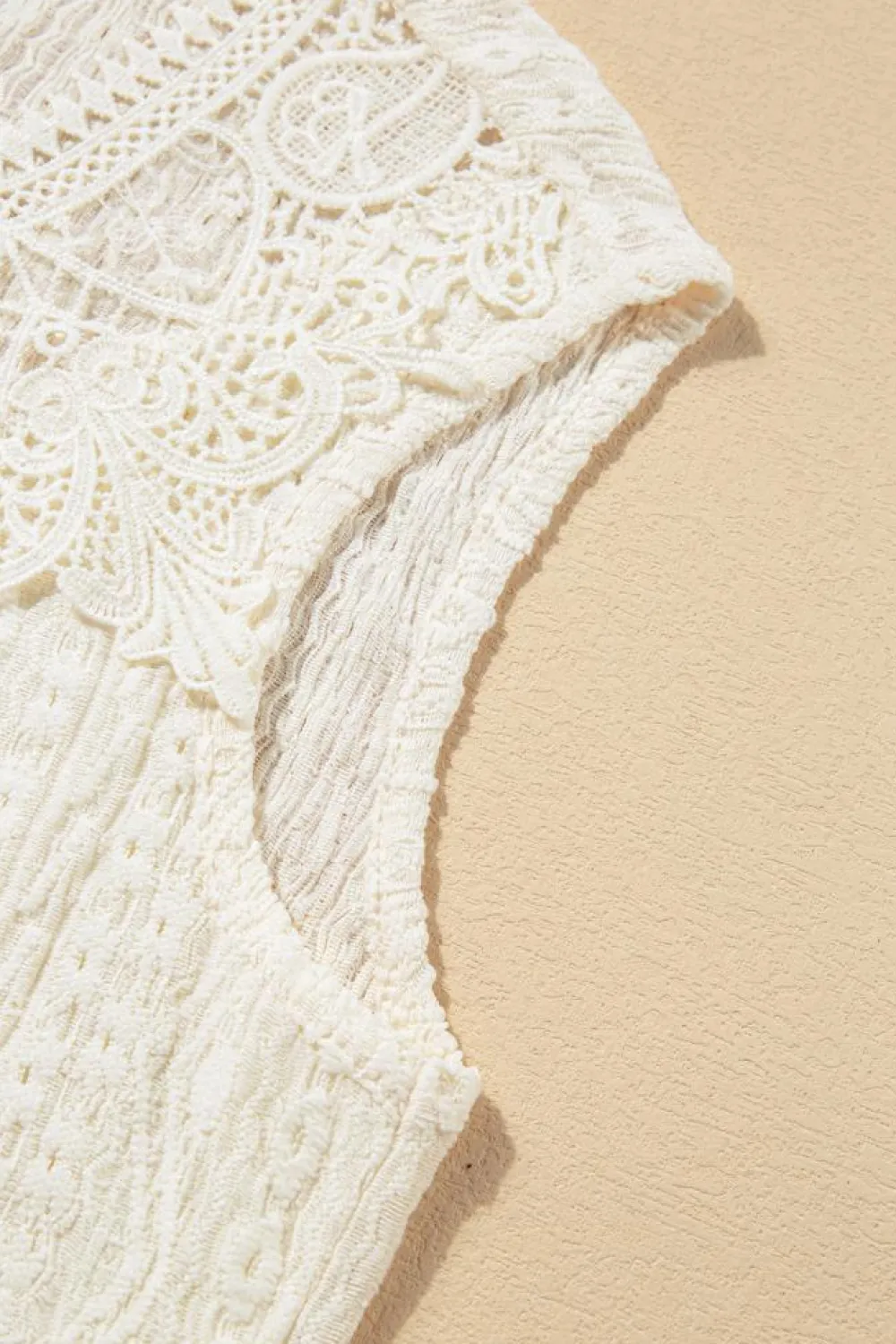 Clearance Dear-Lover Guipure Lace Crochet Keyhole Back Tank Top Apricot