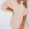 Best Dear-Lover Half Button Collared Loose Romper Apricot