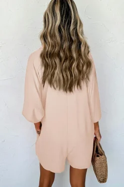 Best Dear-Lover Half Button Collared Loose Romper Apricot