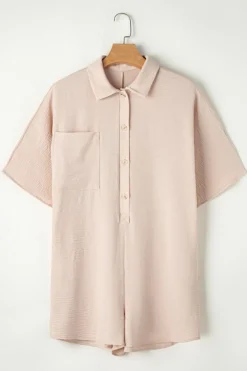 Best Dear-Lover Half Button Collared Loose Romper Apricot