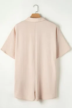 Best Dear-Lover Half Button Collared Loose Romper Apricot