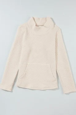 Fashion Dear-Lover High Neck Kangaroo Pocket Quilted Sweatshirt Apricot
