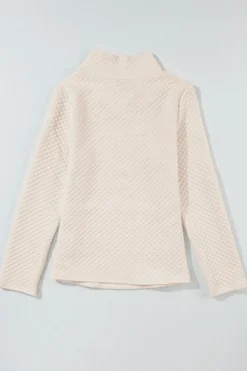 Fashion Dear-Lover High Neck Kangaroo Pocket Quilted Sweatshirt Apricot