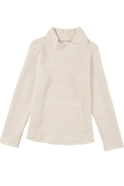 Fashion Dear-Lover High Neck Kangaroo Pocket Quilted Sweatshirt Apricot