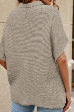 Fashion Dear-Lover High Neck Short Bat Sleeve Sweater Apricot