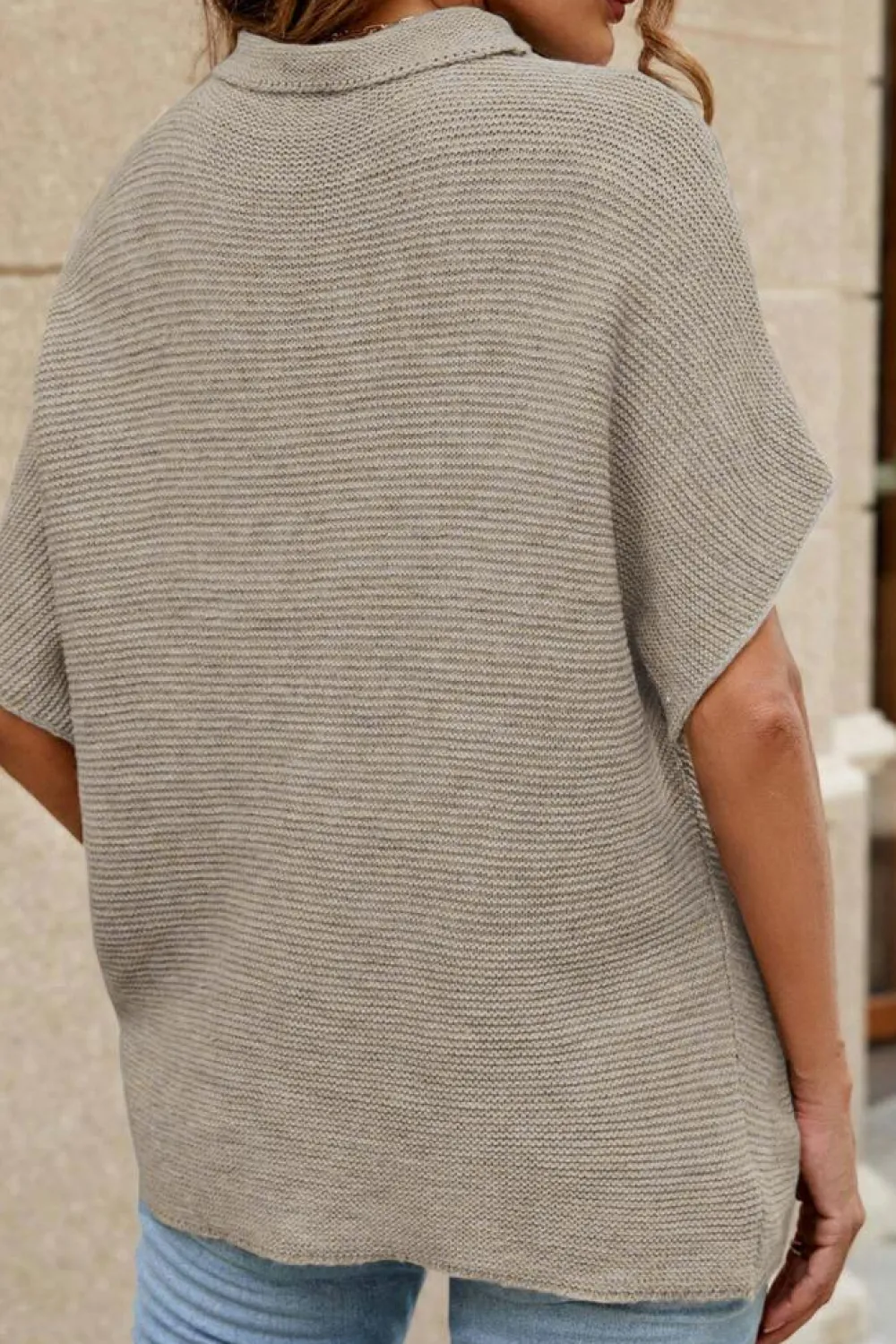 Fashion Dear-Lover High Neck Short Bat Sleeve Sweater Apricot