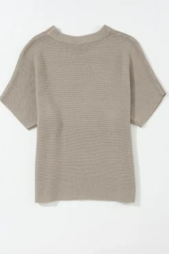 Fashion Dear-Lover High Neck Short Bat Sleeve Sweater Apricot