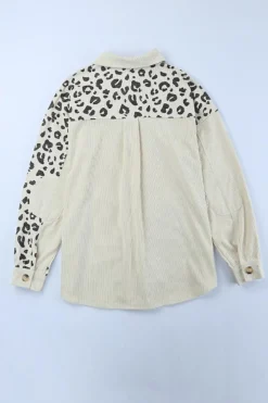 Best Dear-Lover Leopard Print Detail Pocketed Corduroy Jacket Apricot