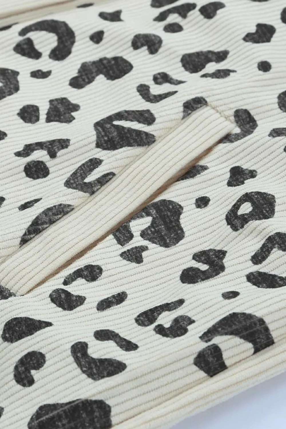 Best Dear-Lover Leopard Print Detail Pocketed Corduroy Jacket Apricot