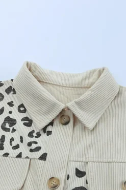 Best Dear-Lover Leopard Print Detail Pocketed Corduroy Jacket Apricot