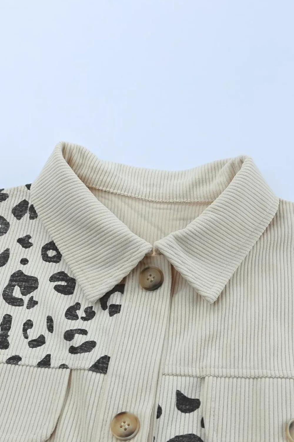 Best Dear-Lover Leopard Print Detail Pocketed Corduroy Jacket Apricot