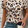 Hot Dear-Lover Leopard Print Round Neck Casual T Shirt Apricot