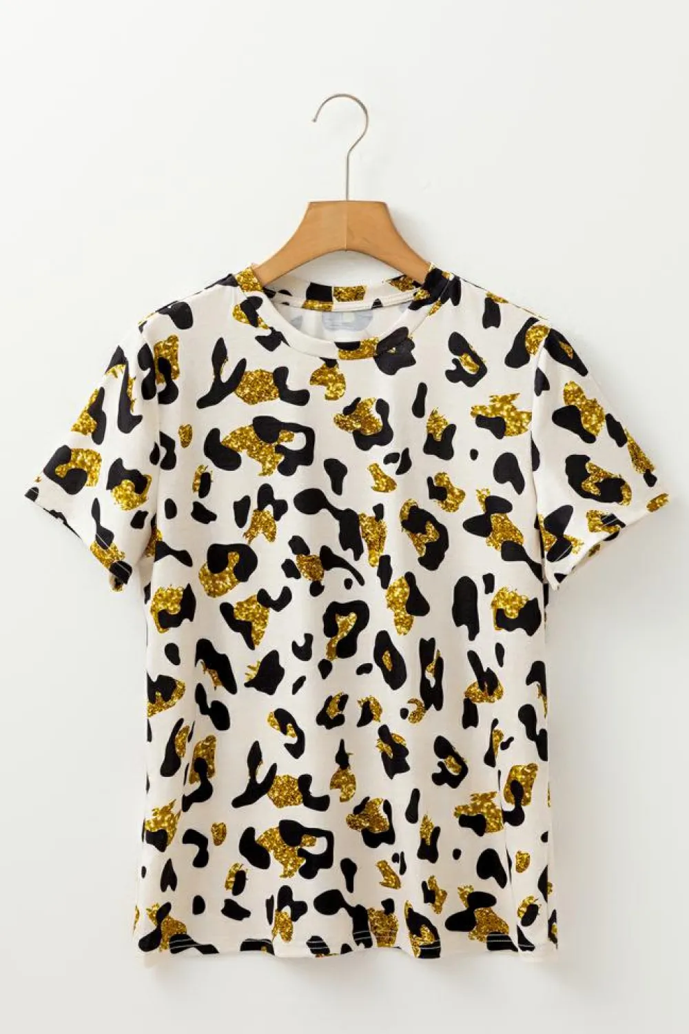 Hot Dear-Lover Leopard Print Round Neck Casual T Shirt Apricot
