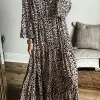 Best Dear-Lover Leopard Print Tiered Wide Sleeve Maxi Dress Apricot