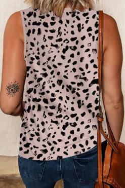 Outlet Dear-Lover Leopard Round Neck Tank Top Apricot