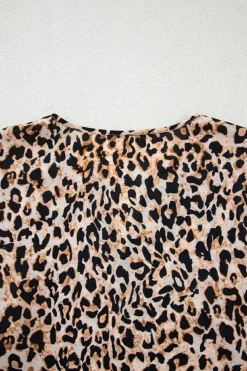 Outlet Dear-Lover Leopard V Neck Half Sleeve Blouse Apricot