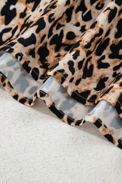 Outlet Dear-Lover Leopard V Neck Half Sleeve Blouse Apricot