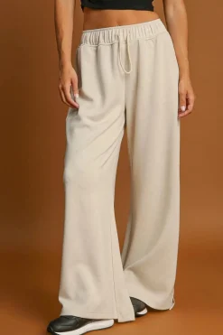 New Dear-Lover Loop Drawstring Casual Wide Leg Pants Apricot