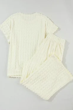 Hot Dear-Lover Metallic Lattice Textured Casual Two Piece Set Apricot
