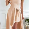 Best Dear-Lover One Shoulder Ruffle Sleeve Wrap Slit Dress Apricot
