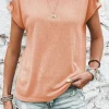 New Dear-Lover Button Detail Batwing Sleeve Casual Tee Apricot Pink
